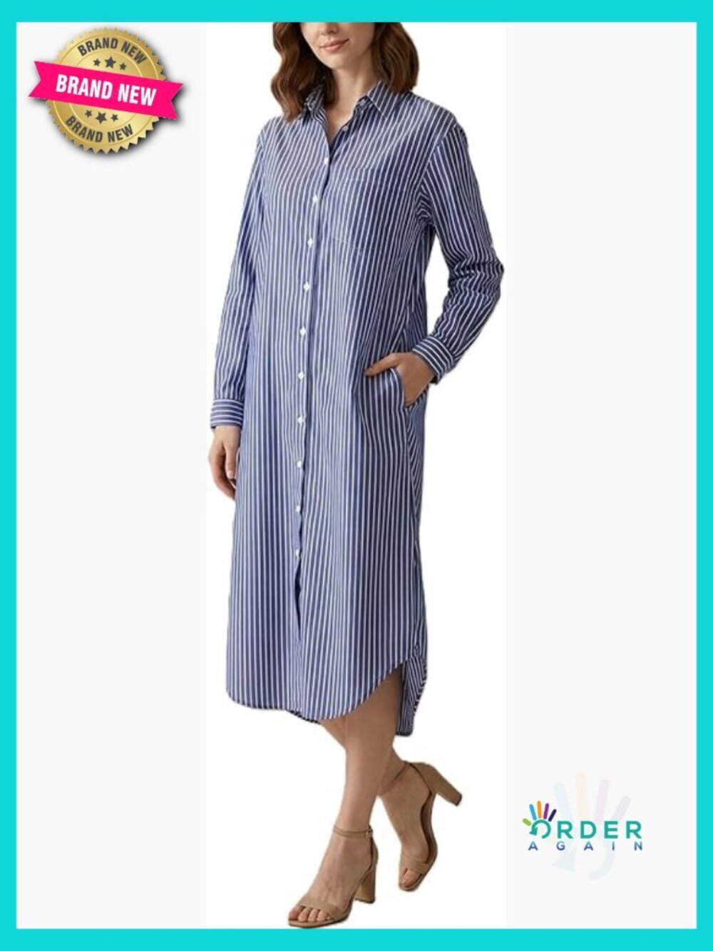 Casual Print Button Front Maxi Shirt Dress Loose Fit V-Neck Long Sleeve